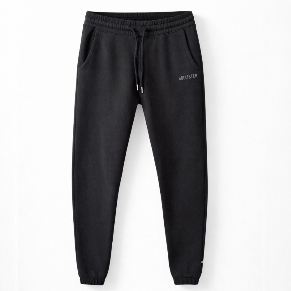 Hollister Black Fleece Joggers Men’s Size M Logo Sweatpants Tapered Athletic